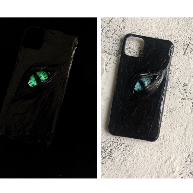 Teal Eye Dragon Android Phone Case Glowing and Regular side by side