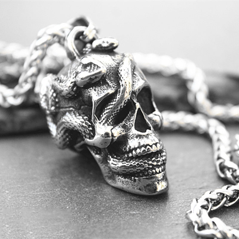 Twin Snake Skull Necklace