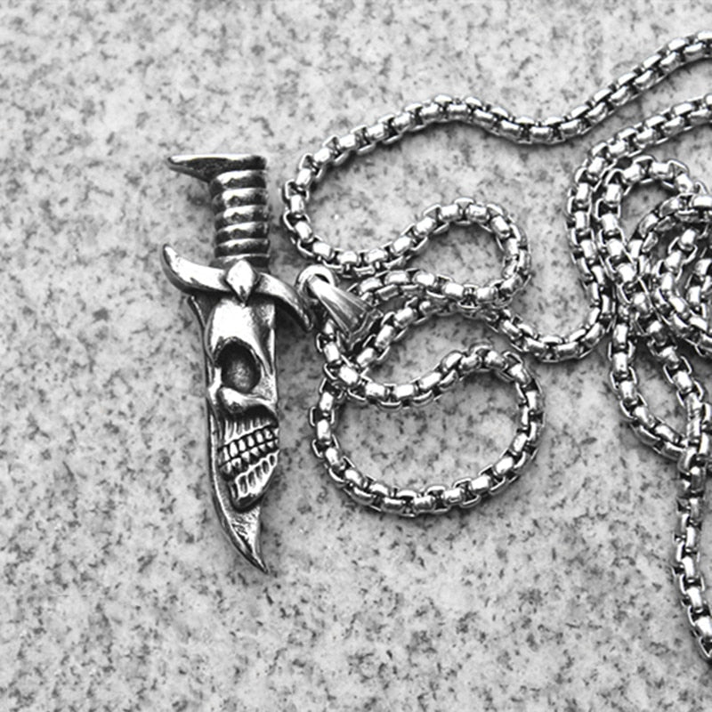 Double Sided Skull Dagger Necklace