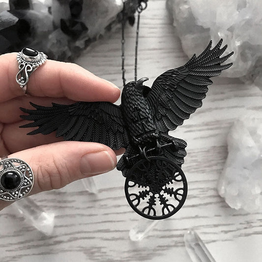Black Crow Pendant Necklace