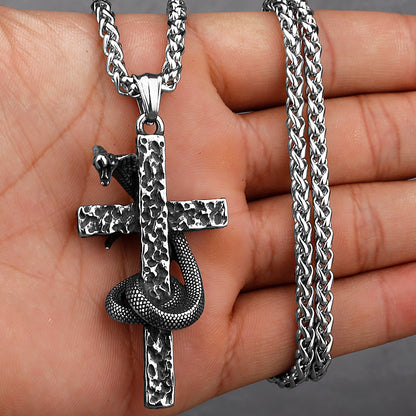 Gravestone Snake Cross Necklace