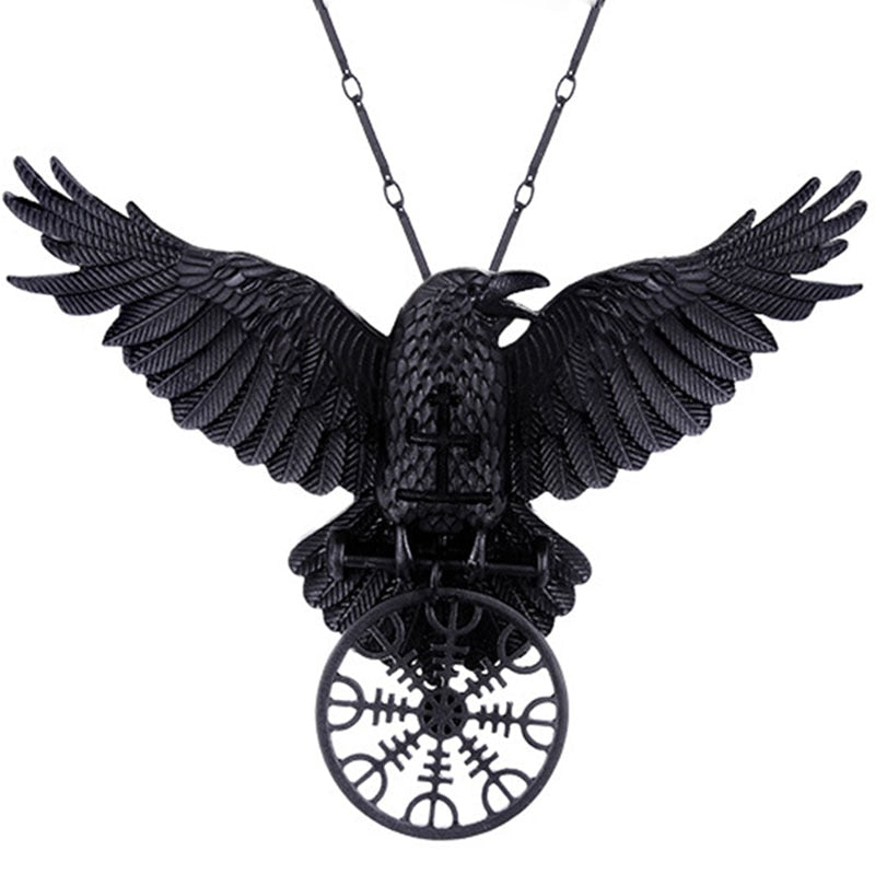 Black Crow Pendant Necklace